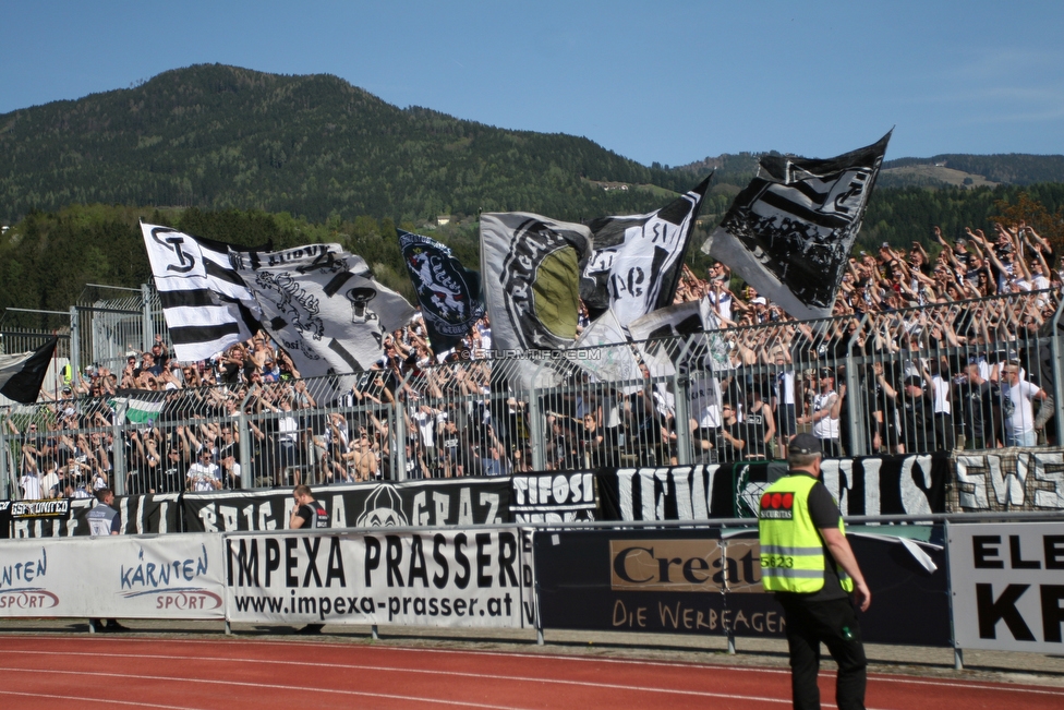 Wolfsberg - Sturm Graz
Oesterreichische Fussball Bundesliga, 31. Runde, Wolfsberger AC - SK Sturm Graz, Lavanttal Arena Wolfsberg, 21.04.2018. 

Foto zeigt Fans von Sturm
