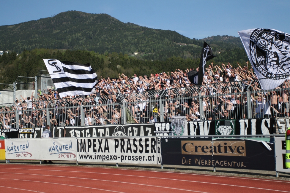 Wolfsberg - Sturm Graz
Oesterreichische Fussball Bundesliga, 31. Runde, Wolfsberger AC - SK Sturm Graz, Lavanttal Arena Wolfsberg, 21.04.2018. 

Foto zeigt Fans von Sturm
