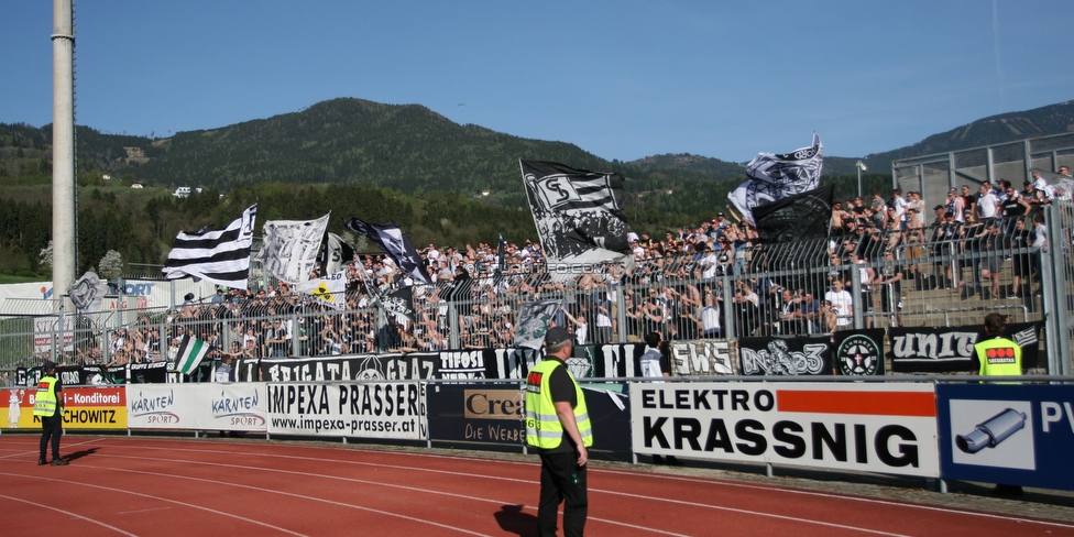 Wolfsberg - Sturm Graz
Oesterreichische Fussball Bundesliga, 31. Runde, Wolfsberger AC - SK Sturm Graz, Lavanttal Arena Wolfsberg, 21.04.2018. 

Foto zeigt Fans von Sturm
