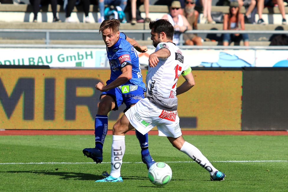 Wolfsberg - Sturm Graz
Oesterreichische Fussball Bundesliga, 31. Runde, Wolfsberger AC - SK Sturm Graz, Lavanttal Arena Wolfsberg, 21.04.2018. 

Foto zeigt Thorsten Roecher (Sturm) und Nemanja Rnic (Wolfsberg)
