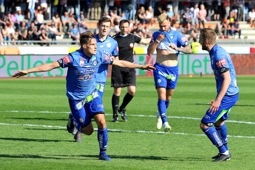 Wolfsberg - Sturm Graz
Oesterreichische Fussball Bundesliga, 31. Runde, Wolfsberger AC - SK Sturm Graz, Lavanttal Arena Wolfsberg, 21.04.2018. 

Foto zeigt Thorsten Roecher (Sturm) und Jakob Jantscher (Sturm)
Schlüsselwörter: torjubel