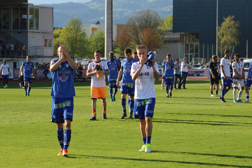 Wolfsberg - Sturm Graz
Oesterreichische Fussball Bundesliga, 31. Runde, Wolfsberger AC - SK Sturm Graz, Lavanttal Arena Wolfsberg, 21.04.2018. 

Foto zeigt Jakob Jantscher (Sturm) und James Jeggo (Sturm)
