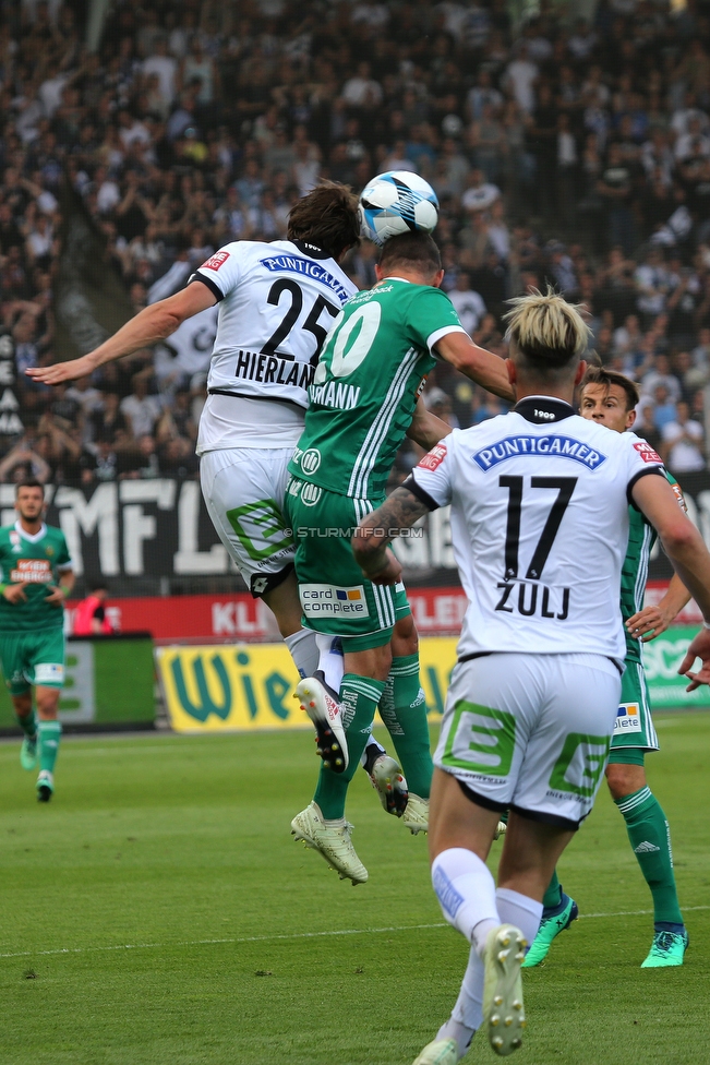 Sturm Graz - Rapid Wien
Oesterreichische Fussball Bundesliga, 32. Runde, SK Sturm Graz - SK Rapid Wien, Stadion Liebenau Graz, 29.04.2018. 

Foto zeigt Stefan Hierlaender (Sturm), Maximilian Hofmann (Rapid) und Peter Zulj (Sturm)
Schlüsselwörter: kopfball