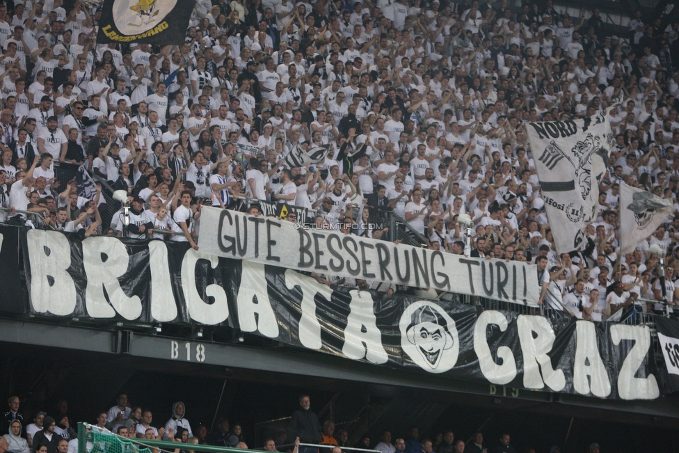 Sturm Graz - Salzburg
OEFB Cup, Finale, SK Sturm Graz - FC RB Salzburg, Woerthersee Stadion Klagenfurt, 09.05.2018. 

Foto zeigt Fans von Sturm mit einem Spruchband
