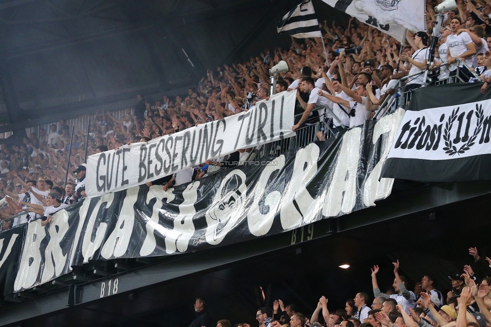 Sturm Graz - Salzburg
OEFB Cup, Finale, SK Sturm Graz - FC RB Salzburg, Woerthersee Stadion Klagenfurt, 09.05.2018. 

Foto zeigt Fans von Sturm mit einem Spruchband
