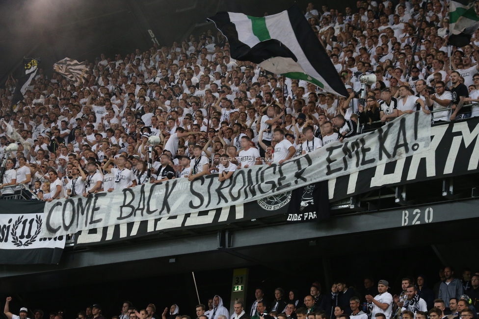 Sturm Graz - Salzburg
OEFB Cup, Finale, SK Sturm Graz - FC RB Salzburg, Woerthersee Stadion Klagenfurt, 09.05.2018. 

Foto zeigt Fans von Sturm mit einem Spruchband
