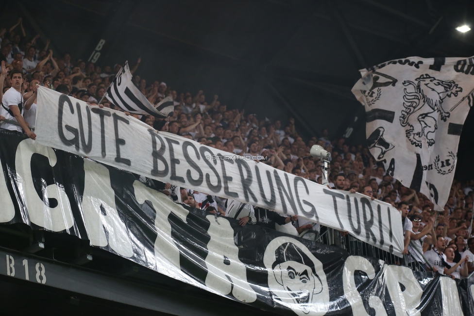 Sturm Graz - Salzburg
OEFB Cup, Finale, SK Sturm Graz - FC RB Salzburg, Woerthersee Stadion Klagenfurt, 09.05.2018. 

Foto zeigt Fans von Sturm mit einem Spruchband
