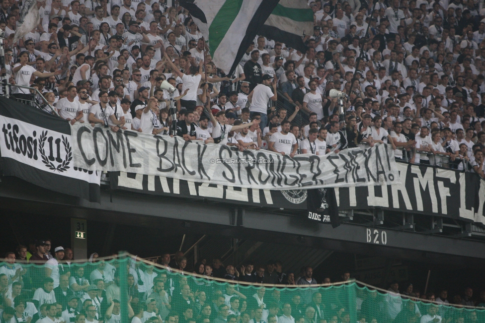 Sturm Graz - Salzburg
OEFB Cup, Finale, SK Sturm Graz - FC RB Salzburg, Woerthersee Stadion Klagenfurt, 09.05.2018. 

Foto zeigt Fans von Sturm mit einem Spruchband
