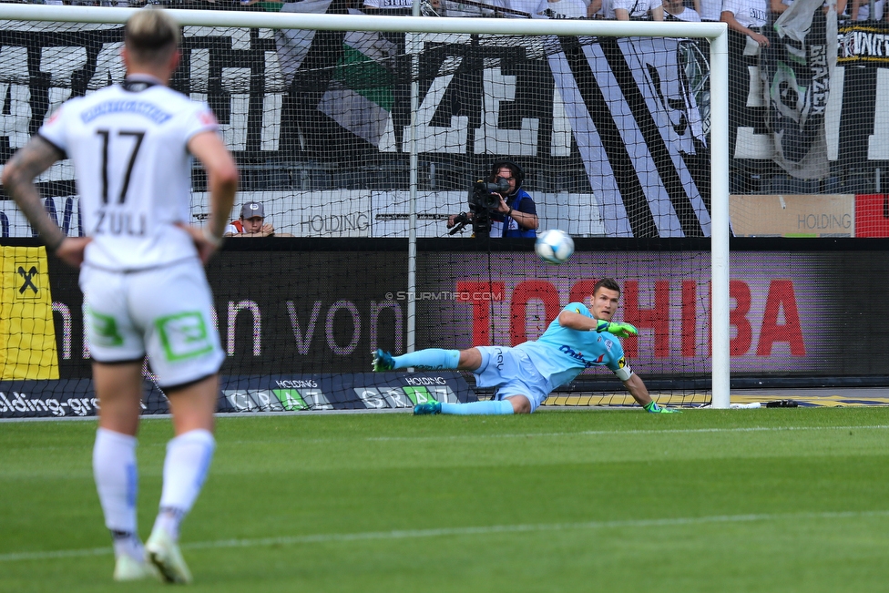 Sturm Graz - LASK
Oesterreichische Fussball Bundesliga, 34. Runde, SK Sturm Graz - LASK, Stadion Liebenau Graz, 12.05.2018. 

Foto zeigt Peter Zulj (Sturm) und Pavao Pervan (LASK)
Schlüsselwörter: elfmeter tor