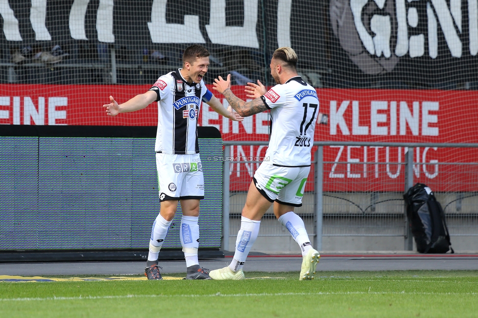 Sturm Graz - LASK
Oesterreichische Fussball Bundesliga, 34. Runde, SK Sturm Graz - LASK, Stadion Liebenau Graz, 12.05.2018. 

Foto zeigt Deni Alar (Sturm) und Peter Zulj (Sturm)
Schlüsselwörter: torjubel