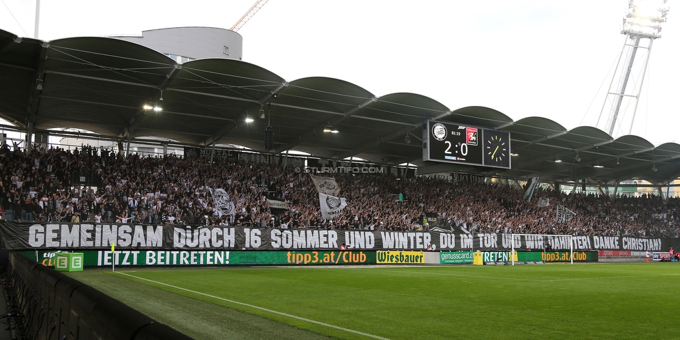 Sturm Graz - Admira Wacker
Oesterreichische Fussball Bundesliga, 35. Runde, SK Sturm Graz - FC Admira Wacker, Stadion Liebenau Graz, 12.05.2018. 

Foto zeigt Fans von Sturm mit einem Spruchband fuer Christian Gratzei (Sturm)
