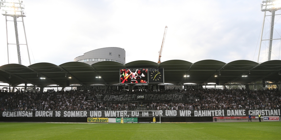 Sturm Graz - Admira Wacker
Oesterreichische Fussball Bundesliga, 35. Runde, SK Sturm Graz - FC Admira Wacker, Stadion Liebenau Graz, 12.05.2018. 

Foto zeigt Fans von Sturm mit einem Spruchband fuer Christian Gratzei (Sturm)
