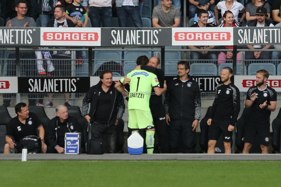 Sturm Graz - Admira Wacker
Oesterreichische Fussball Bundesliga, 35. Runde, SK Sturm Graz - FC Admira Wacker, Stadion Liebenau Graz, 12.05.2018. 

Foto zeigt Christian Gratzei (Sturm) und die Betreuer von Sturm
