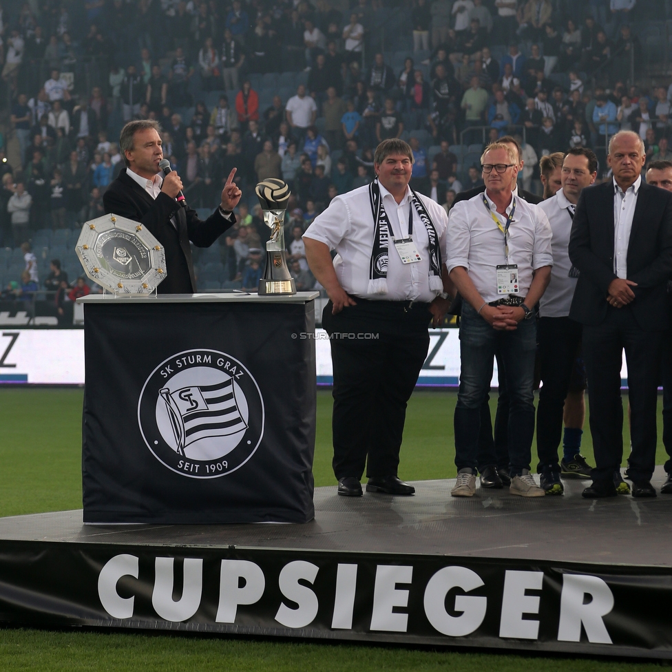 Sturm Graz - Admira Wacker
Oesterreichische Fussball Bundesliga, 35. Runde, SK Sturm Graz - FC Admira Wacker, Stadion Liebenau Graz, 12.05.2018. 

Foto zeigt Christian Jauk (Praesident Sturm), Guenther Niederl (Vorstand Sturm) und Peter Schaller (Vorstand Sturm)
