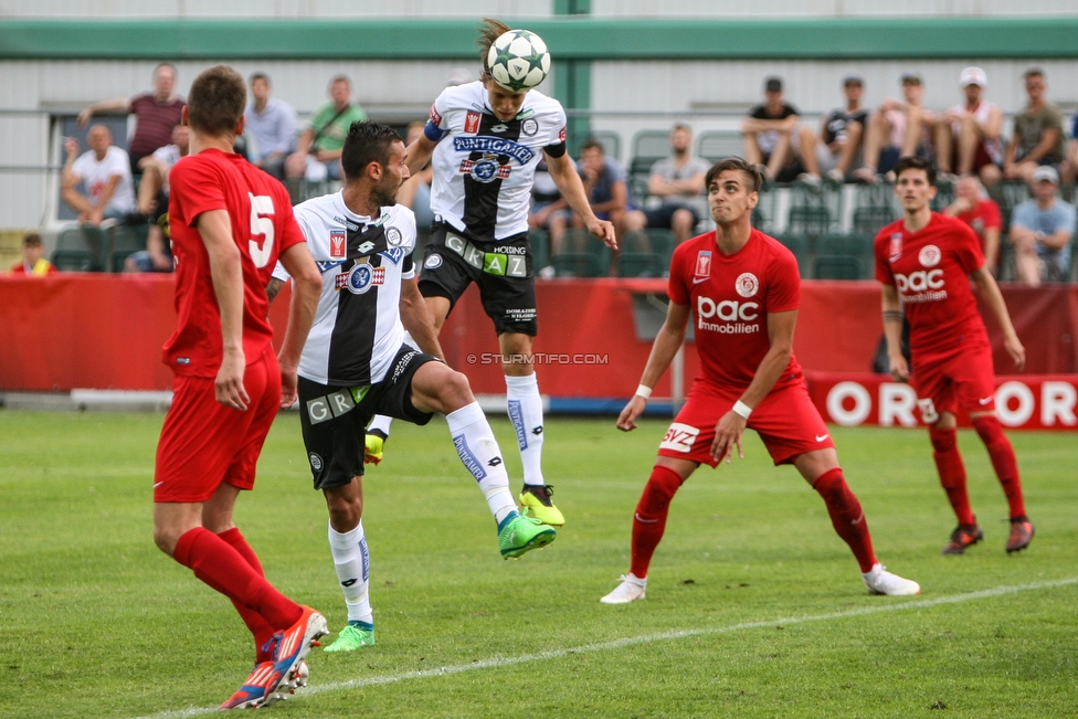 Siegendorf - Sturm Graz
OEFB Cup, 1. Runde, ASV Siegendorf - SK Sturm Graz, Heidenboden Stadion Parndorf, 21.07.2018. 

Foto zeigt Markus Pink (Sturm) und Stefan Hierlaender (Sturm)
Schlüsselwörter: kopfball tor