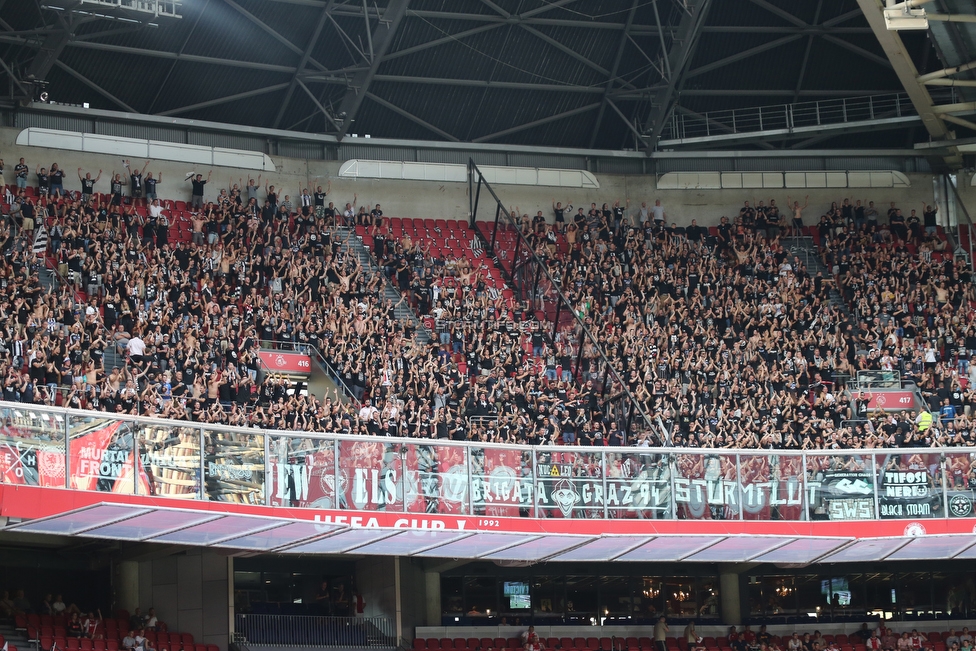 Ajax Amsterdam - Sturm Graz
UEFA Champions League Qualifikation 2. Runde, Ajax Amsterdam - SK Sturm Graz, Johan Cruijff Arena Amsterdam, 25.07.2018. 

Foto zeigt Fans von Sturm
