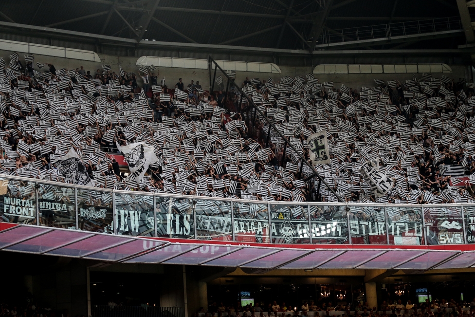 Ajax Amsterdam - Sturm Graz
UEFA Champions League Qualifikation 2. Runde, Ajax Amsterdam - SK Sturm Graz, Johan Cruijff Arena Amsterdam, 25.07.2018. 

Foto zeigt Fans von Sturm
