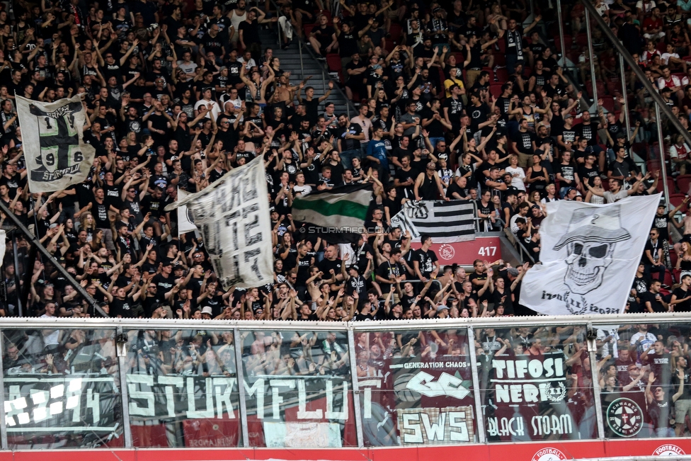 Ajax Amsterdam - Sturm Graz
UEFA Champions League Qualifikation 2. Runde, Ajax Amsterdam - SK Sturm Graz, Johan Cruijff Arena Amsterdam, 25.07.2018. 

Foto zeigt Fans von Sturm
