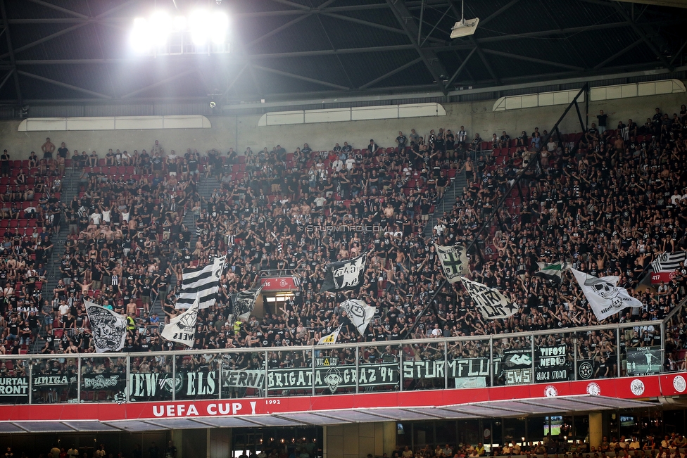 Ajax Amsterdam - Sturm Graz
UEFA Champions League Qualifikation 2. Runde, Ajax Amsterdam - SK Sturm Graz, Johan Cruijff Arena Amsterdam, 25.07.2018. 

Foto zeigt Fans von Sturm
