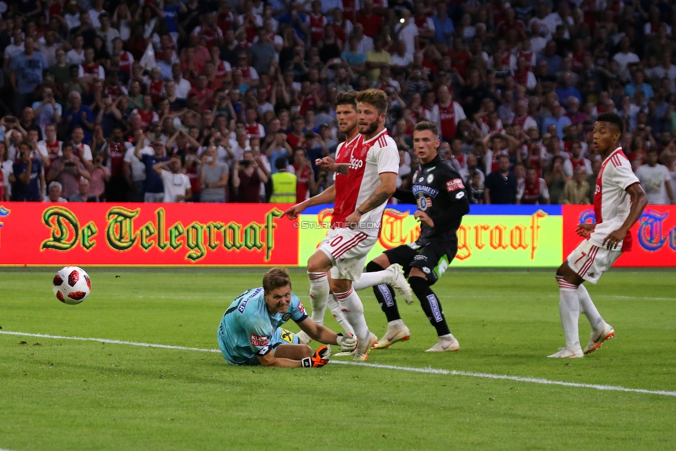 Ajax Amsterdam - Sturm Graz
UEFA Champions League Qualifikation 2. Runde, Ajax Amsterdam - SK Sturm Graz, Johan Cruijff Arena Amsterdam, 25.07.2018. 

Foto zeigt Joerg Siebenhandl (Sturm) und Lasse Schoene (Ajax)
Schlüsselwörter: tor