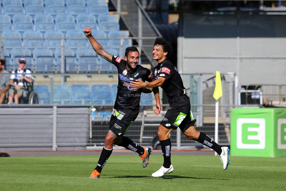 Sturm Graz - Hartberg
Oesterreichische Fussball Bundesliga, 1. Runde, SK Sturm Graz - TSV Hartberg, Stadion Liebenau Graz, 28.07.2018. 

Foto zeigt Markus Pink (Sturm) und Philipp Hosiner (Sturm)
Schlüsselwörter: torjubel