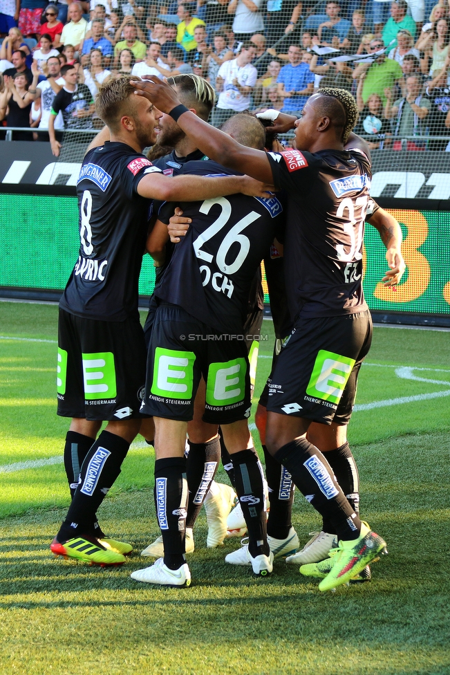 Sturm Graz - Hartberg
Oesterreichische Fussball Bundesliga, 1. Runde, SK Sturm Graz - TSV Hartberg, Stadion Liebenau Graz, 28.07.2018. 

Foto zeigt Sandi Lovric (Sturm), Fabian Koch (Sturm) und Emeka Friday Eze (Sturm)
Schlüsselwörter: torjubel