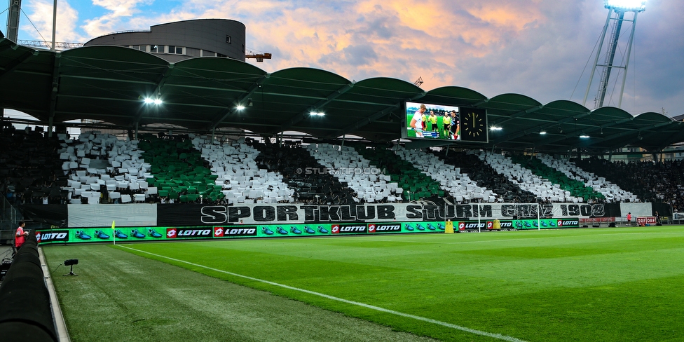 Sturm Graz - Ajax Amsterdam
UEFA Champions League Qualifikation 2. Runde, SK Sturm Graz - Ajax Amsterdam, Stadion Liebenau Graz, 01.08.2018. 

Foto zeigt Fans von Sturm mit einer Choreografie
