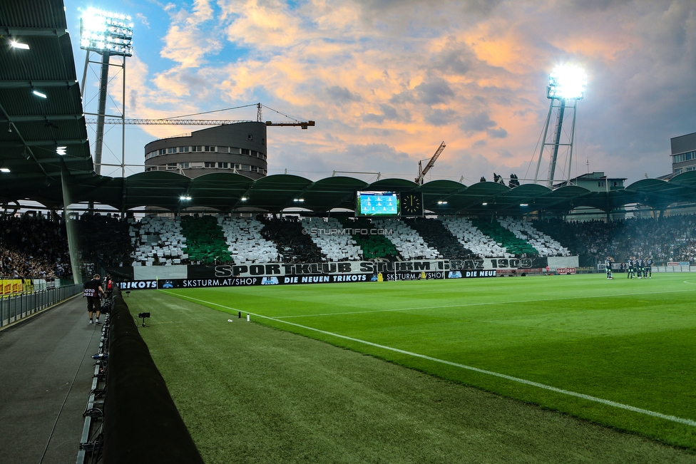 Sturm Graz - Ajax Amsterdam
UEFA Champions League Qualifikation 2. Runde, SK Sturm Graz - Ajax Amsterdam, Stadion Liebenau Graz, 01.08.2018. 

Foto zeigt Fans von Sturm mit einer Choreografie
