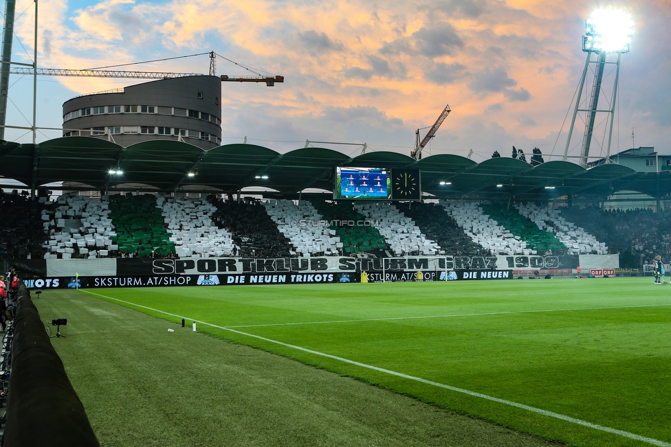 Sturm Graz - Ajax Amsterdam
UEFA Champions League Qualifikation 2. Runde, SK Sturm Graz - Ajax Amsterdam, Stadion Liebenau Graz, 01.08.2018. 

Foto zeigt Fans von Sturm mit einer Choreografie
