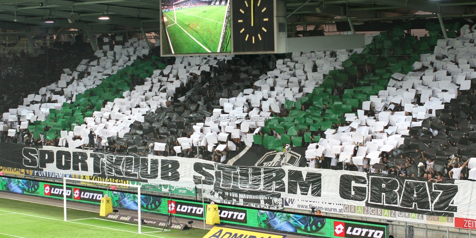 Sturm Graz - Ajax Amsterdam
UEFA Champions League Qualifikation 2. Runde, SK Sturm Graz - Ajax Amsterdam, Stadion Liebenau Graz, 01.08.2018. 

Foto zeigt Fans von Sturm mit einer Choreografie
