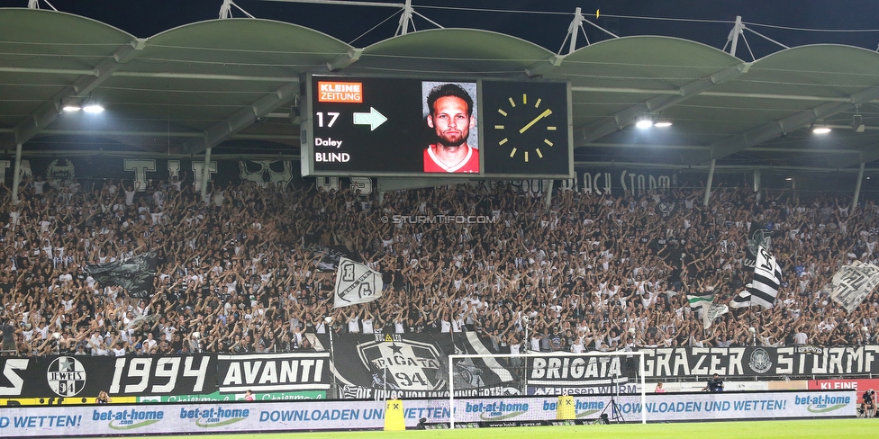 Sturm Graz - Ajax Amsterdam
UEFA Champions League Qualifikation 2. Runde, SK Sturm Graz - Ajax Amsterdam, Stadion Liebenau Graz, 01.08.2018. 

Foto zeigt Fans von Sturm
