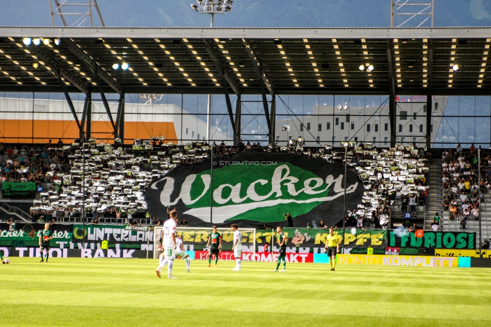 Innsbruck - Sturm Graz
Oesterreichische Fussball Bundesliga, 2. Runde, FC Wacker Innsbruck - SK Sturm Graz, Tivoli Neu Innsbruck, 04.08.2018. 

Foto zeigt Fans von Innsbruck mit einer Choreografie
