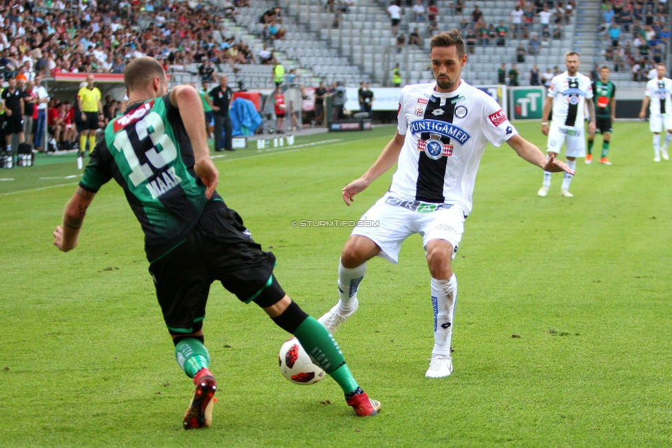 Innsbruck - Sturm Graz
Oesterreichische Fussball Bundesliga, 2. Runde, FC Wacker Innsbruck - SK Sturm Graz, Tivoli Neu Innsbruck, 04.08.2018. 

Foto zeigt Matthias Maak (Innsbruck) und Markus Lackner (Sturm)
