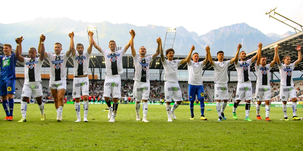 Innsbruck - Sturm Graz
Oesterreichische Fussball Bundesliga, 2. Runde, FC Wacker Innsbruck - SK Sturm Graz, Tivoli Neu Innsbruck, 04.08.2018. 

Foto zeigt die Mannschaft von Sturm
Schlüsselwörter: jubel