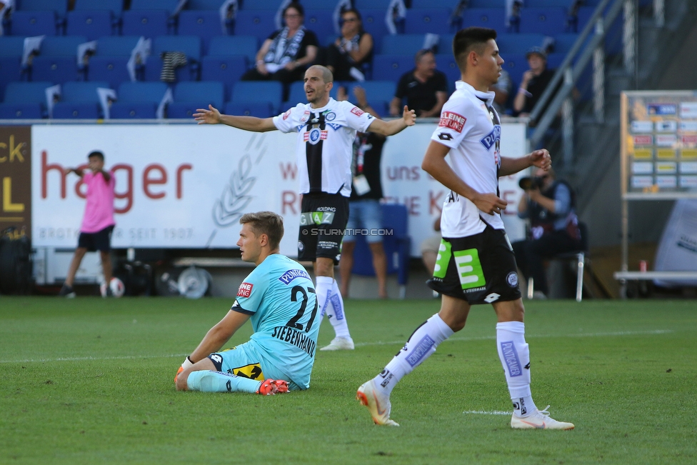 St. Poelten - Sturm Graz
Oesterreichische Fussball Bundesliga, 3. Runde, SKN St. Poelten - SK Sturm Graz, Arena St. Poelten, 12.08.2018. 

Foto zeigt Joerg Siebenhandl (Sturm), Fabian Koch (Sturm) und Raphael Obermair (Sturm)
Schlüsselwörter: enttaeuschung