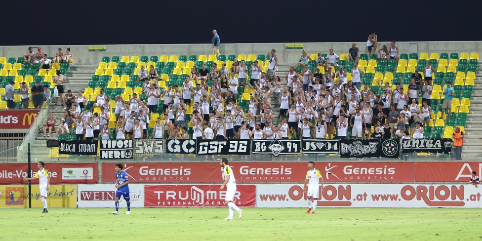 Larnaka - Sturm Graz
UEFA Europa League Qualifikation 3. Runde, AEK Larnaka - SK Sturm Graz, AEK Arena Larnaka, 16.08.2018. 

Foto zeigt Fans von Sturm
