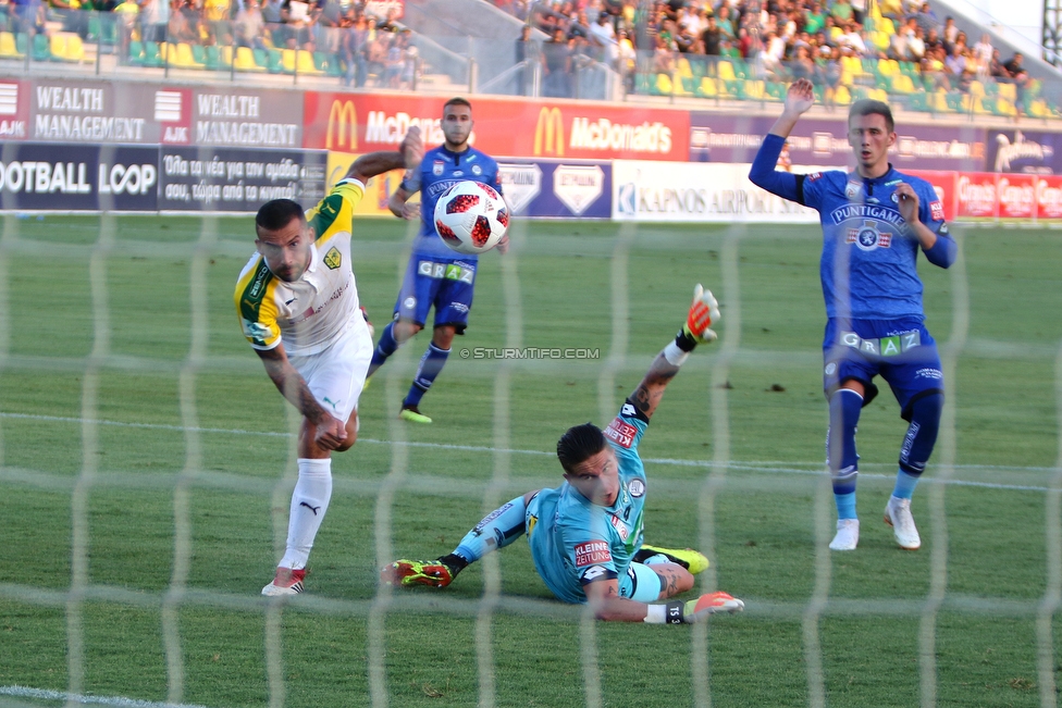 Larnaka - Sturm Graz
UEFA Europa League Qualifikation 3. Runde, AEK Larnaka - SK Sturm Graz, AEK Arena Larnaka, 16.08.2018. 

Foto zeigt Larena Jorge (Larnaka) und Tobias Schuetzenauer (Sturm)
Schlüsselwörter: tor