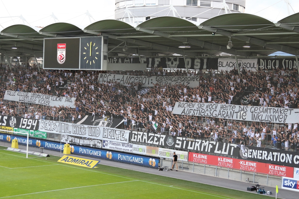 Sturm Graz - Altach
Oesterreichische Fussball Bundesliga, 1. Runde, SK Sturm Graz - SC Rheindorf Altach, Stadion Liebenau Graz, 19.08.2018. 

Foto zeigt Fans von Sturm mit einem Spruchband
Schlüsselwörter: protest