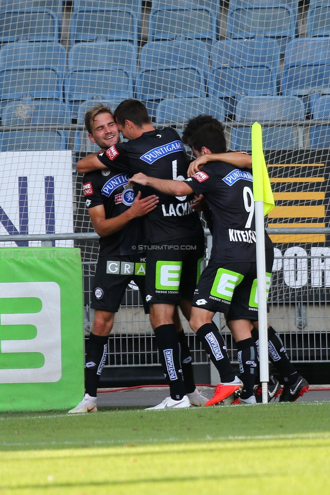 Sturm Graz - Altach
Oesterreichische Fussball Bundesliga, 1. Runde, SK Sturm Graz - SC Rheindorf Altach, Stadion Liebenau Graz, 19.08.2018. 

Foto zeigt Lukas Grozurek (Sturm), Markus Lackner (Sturm) und Otar Kiteishvili (Sturm)
Schlüsselwörter: torjubel