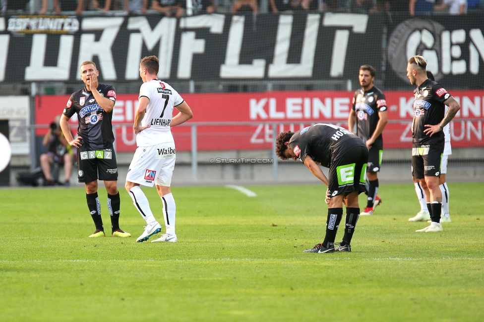 Sturm Graz - Altach
Oesterreichische Fussball Bundesliga, 1. Runde, SK Sturm Graz - SC Rheindorf Altach, Stadion Liebenau Graz, 19.08.2018. 

Foto zeigt Sandi Lovric (Sturm), Andreas Lienhart (Altach), Philipp Hosiner (Sturm) und Peter Zulj (Sturm)
Schlüsselwörter: enttaeuschung