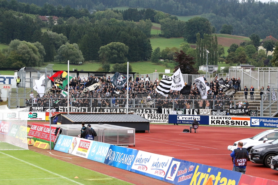 Wolfsberg - Sturm Graz
Oesterreichische Fussball Bundesliga, 5. Runde, Wolfsberger AC - SK Sturm Graz, Lavanttal Arena Wolfsberg, 25.08.2018. 

Foto zeigt Fans von Sturm
