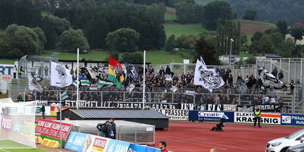 Wolfsberg - Sturm Graz
Oesterreichische Fussball Bundesliga, 5. Runde, Wolfsberger AC - SK Sturm Graz, Lavanttal Arena Wolfsberg, 25.08.2018. 

Foto zeigt Fans von Sturm
