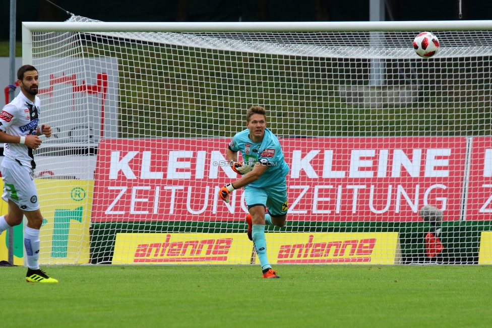 Wolfsberg - Sturm Graz
Oesterreichische Fussball Bundesliga, 5. Runde, Wolfsberger AC - SK Sturm Graz, Lavanttal Arena Wolfsberg, 25.08.2018. 

Foto zeigt Anastasios Avlonitis (Sturm) und Joerg Siebenhandl (Sturm)
