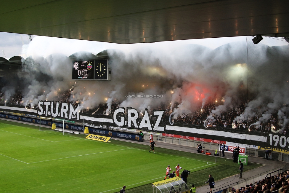 Sturm Graz - Rapid Wien
Oesterreichische Fussball Bundesliga, 6. Runde, SK Sturm Graz - SK Rapid Wien, Stadion Liebenau Graz, 02.09.2018. 

Foto zeigt Fans von Sturm mit einer Choreografie
Schlüsselwörter: pyrotechnik