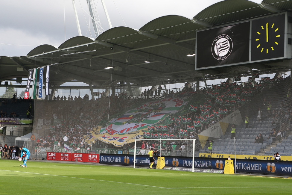 Sturm Graz - Rapid Wien
Oesterreichische Fussball Bundesliga, 6. Runde, SK Sturm Graz - SK Rapid Wien, Stadion Liebenau Graz, 02.09.2018. 

Foto zeigt Fans von Rapid mit einer Choreografie
