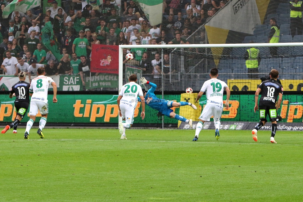 Sturm Graz - Rapid Wien
Oesterreichische Fussball Bundesliga, 6. Runde, SK Sturm Graz - SK Rapid Wien, Stadion Liebenau Graz, 02.09.2018. 

Foto zeigt Peter Zulj (Sturm), Stefan Schwab (Rapid), Maximilian Hofmann (Rapid), Richard Strebinger (Rapid), Marvin Potzmann (Rapid) und Philipp Huspek (Sturm)
Schlüsselwörter: elfmeter tor