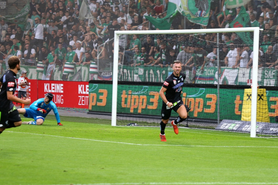 Sturm Graz - Rapid Wien
Oesterreichische Fussball Bundesliga, 6. Runde, SK Sturm Graz - SK Rapid Wien, Stadion Liebenau Graz, 02.09.2018. 

Foto zeigt Philipp Huspek (Sturm), Richard Strebinger (Rapid) und Peter Zulj (Sturm)
Schlüsselwörter: torjubel