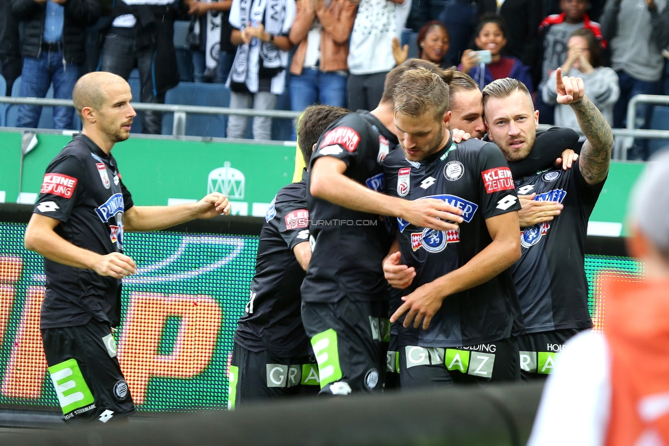 Sturm Graz - Rapid Wien
Oesterreichische Fussball Bundesliga, 6. Runde, SK Sturm Graz - SK Rapid Wien, Stadion Liebenau Graz, 02.09.2018. 

Foto zeigt Fabian Koch (Sturm), Markus Lackner (Sturm), Lukas Grozurek (Sturm), Lukas Spendlhofer (Sturm) und Peter Zulj (Sturm)
Schlüsselwörter: torjubel