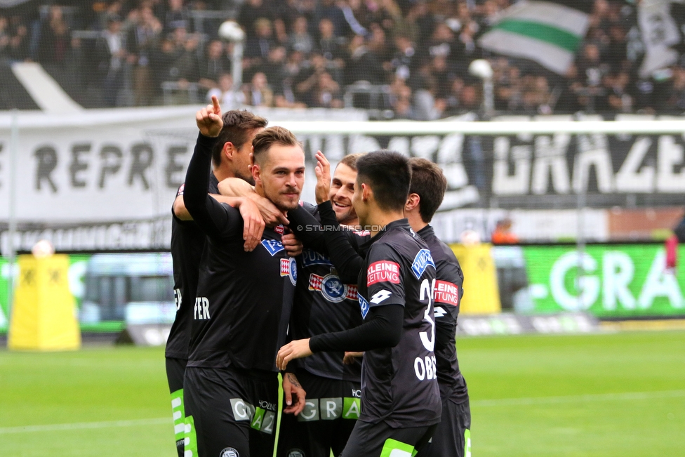 Sturm Graz - Mattersburg
Oesterreichische Fussball Bundesliga, 8. Runde, SK Sturm Graz - SV Mattersburg, Stadion Liebenau Graz, 22.09.2018. 

Foto zeigt Markus Lackner (Sturm), Lukas Spendlhofer (Sturm), Philipp Huspek (Sturm) und Raphael Obermair (Sturm)
Schlüsselwörter: torjubel