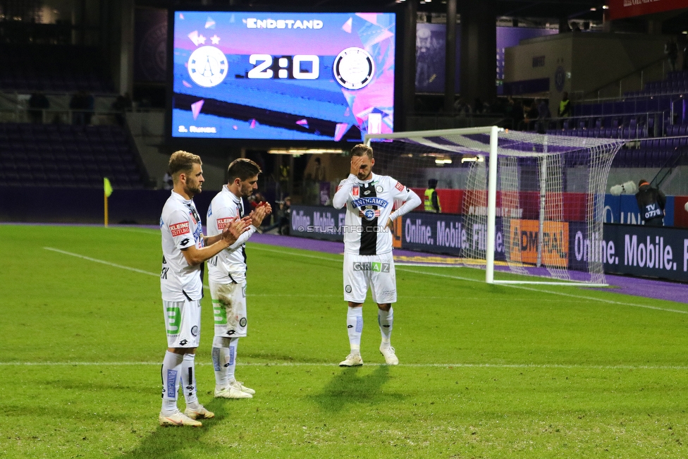 Austria Wien - Sturm Graz
OEFB Cup, 2. Runde, FK Austria Wien - SK Sturm Graz, Franz Horr Stadion Wien, 26.09.2018. 

Foto zeigt Philipp Huspek (Sturm), Otar Kiteishvili (Sturm) und Lukas Spendlhofer (Sturm)
Schlüsselwörter: enttaeuschung